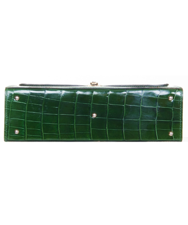 Vintage Emerald Green Crocodile Box Top Handle - image 3