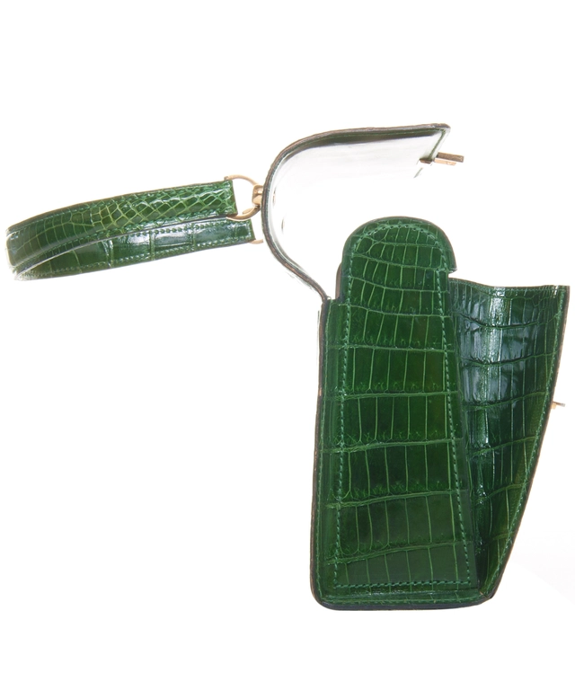 Vintage Emerald Green Crocodile Box Top Handle - image 5