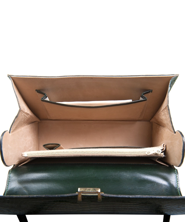 Vintage Emerald Green Crocodile Box Top Handle - image 6