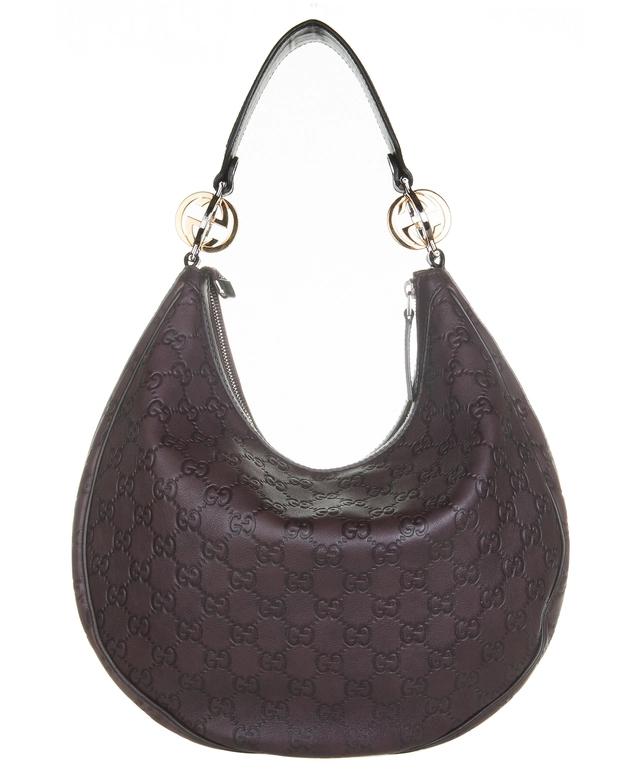 Gucci Brown Leather Monogram Hobo Bag
