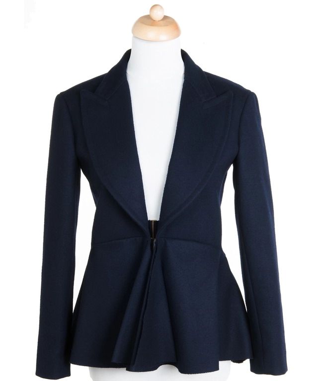 Celine Navy Blue Wool Peplum Blazer Jacket