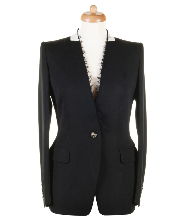 Dries van Noten Black Wool Contrast Collar Blazer