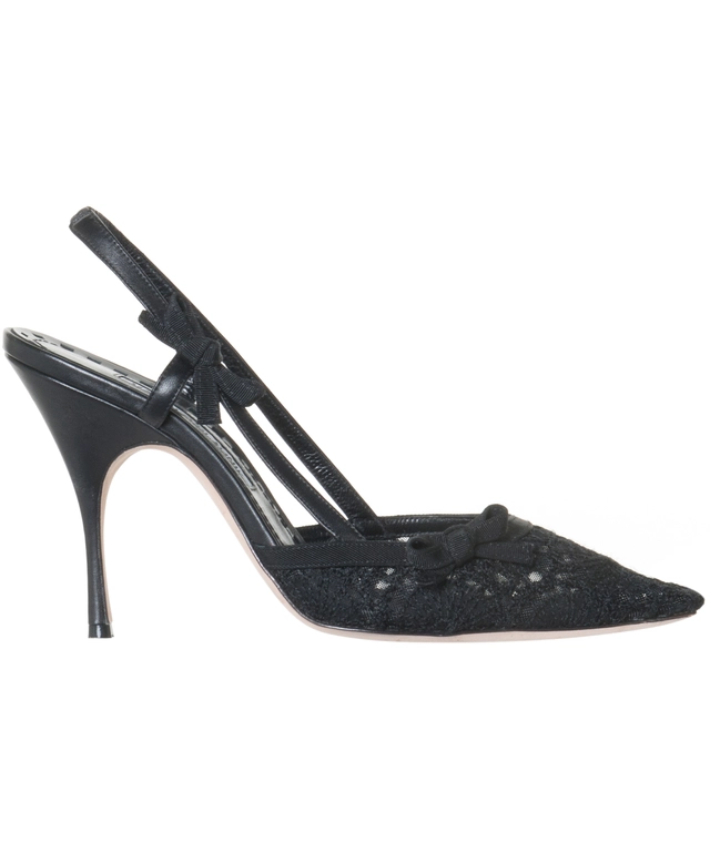 Manolo Blahnik Black Lace Slingbacks