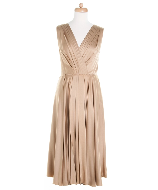 Prada Gold Silk Pleated Midi Dress