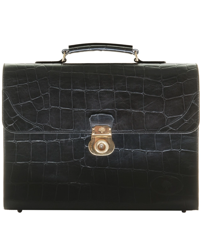 Mulberry Black Croc Print Briefcase