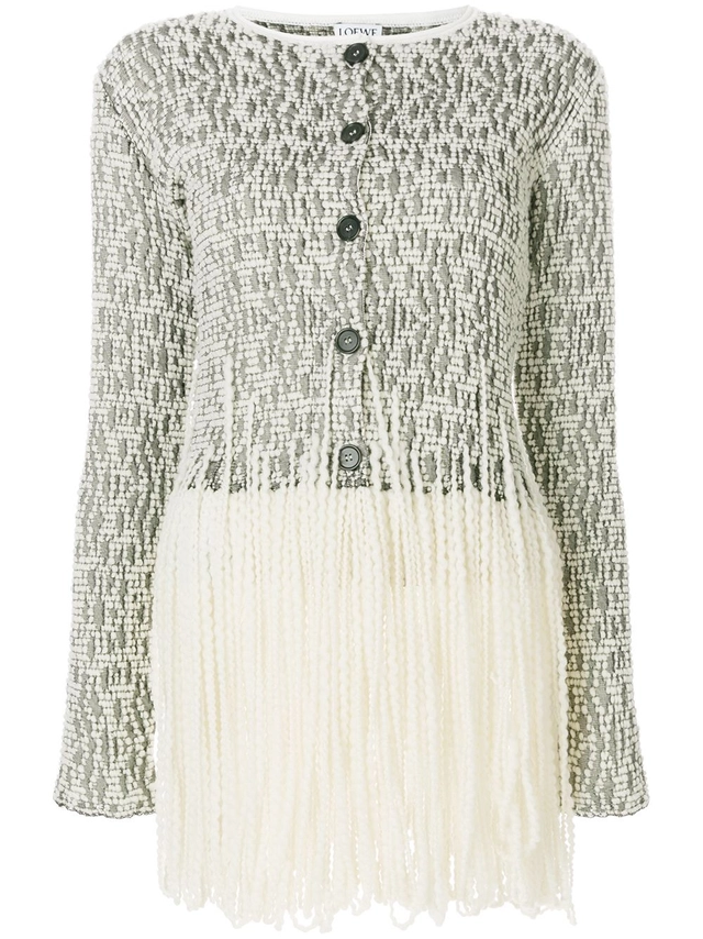 Loewe Woven Boucle Effect Fringed Cardigan