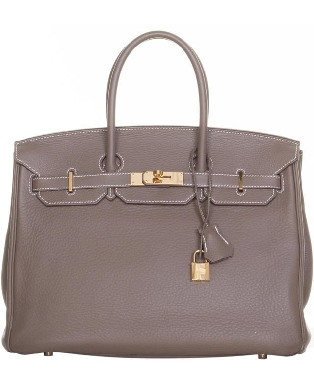 Hermès Birkin 35 Taurillon Clemence Doublure Chevre Etain