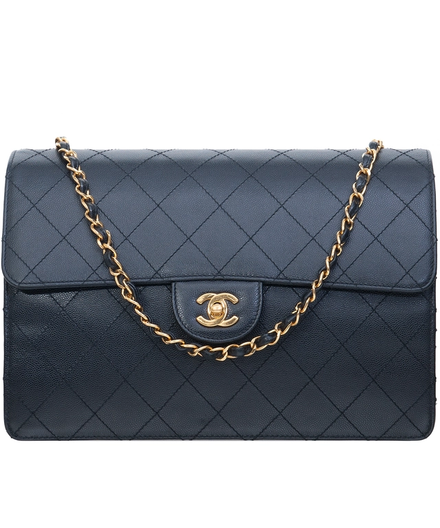 1997-1999 Chanel Black Caviar Leather Jumbo Single Flap Bag