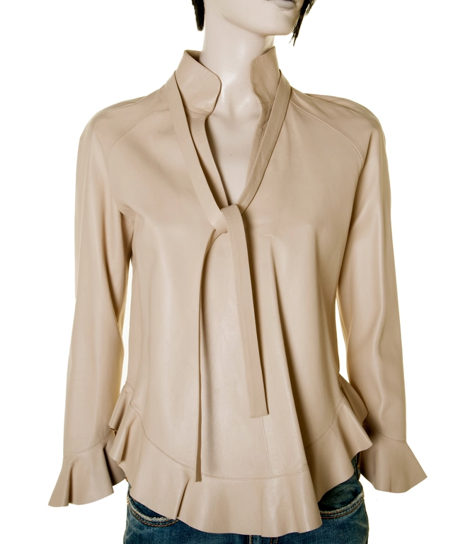 Gucci Beige Leather Longsleeves Peplum Top