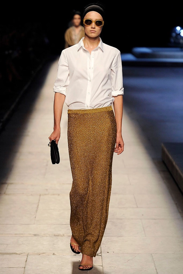 SS 2009 Dries Van Noten Runway Gold Lurex Stretch Knit Maxi Skirt