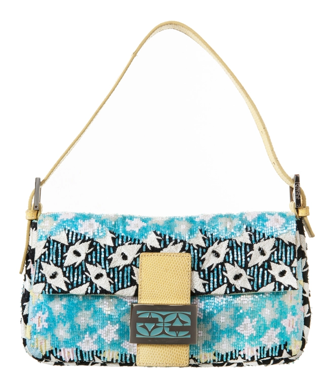 Fendi Beaded Lizard Trim Baguette Bag