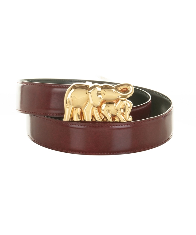 Cartier Burgundy / Black Leather 'Elephant' Belt