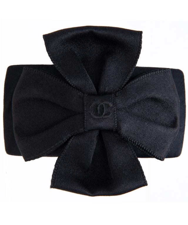 Chanel Black Satin Ribbon Hair Barrette