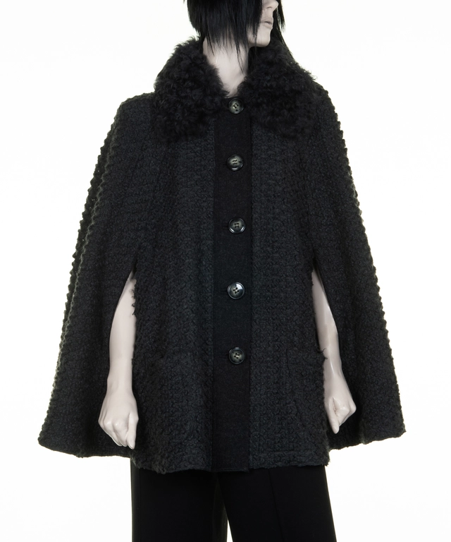 Dolce & Gabbana Wool Bouclé Cape with Kalgan Lamb Collar