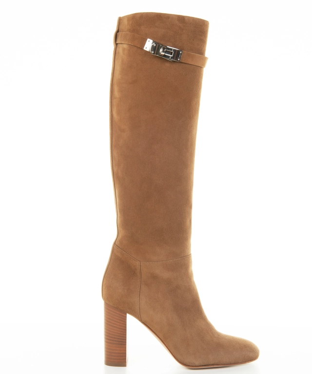 Hermès Suede 'Story' Knee-High Boots - Kelly Buckle