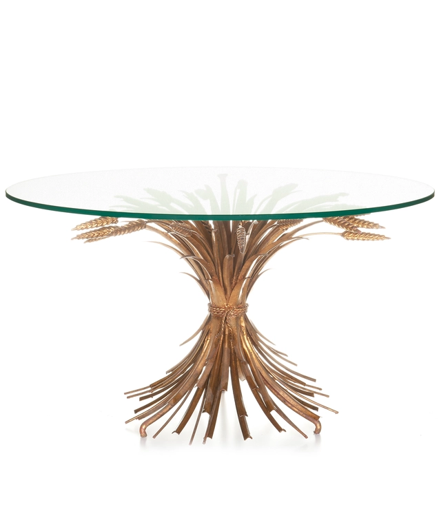 Small Sheaf of Wheat Gilt Round Glass and Brass Side Table
