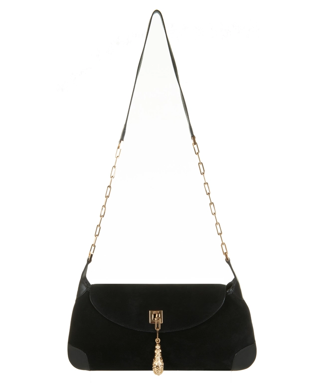 Runway 2000 F/W Gucci Tom Ford Lion Head Black Suède Shoulder Bag
