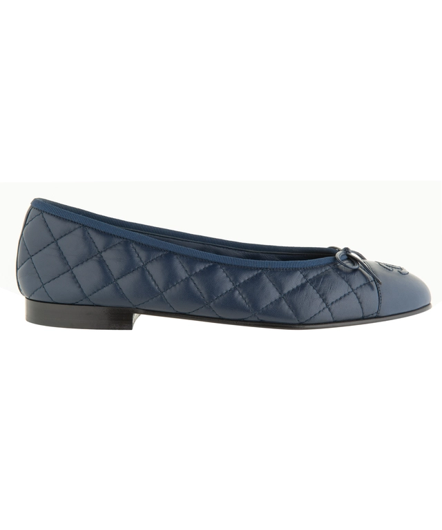 Chanel Blue Quilted Leather CC Bow Ballet Flats