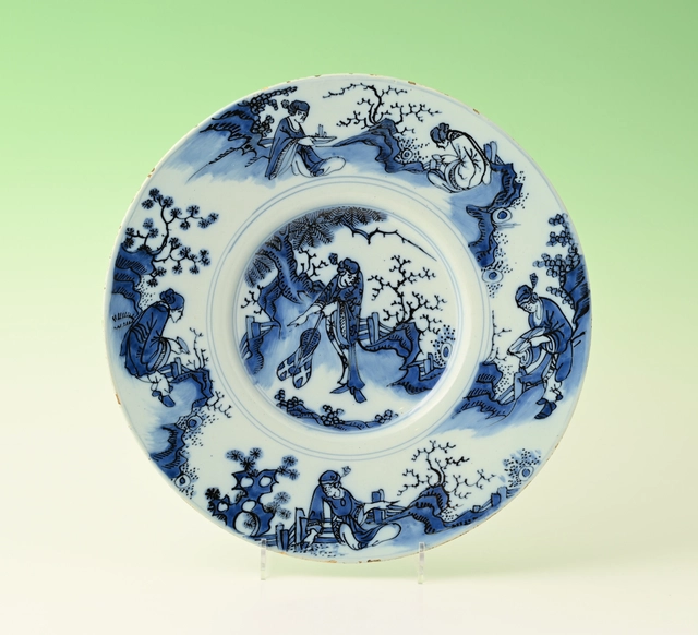 A pair of Delftware Chinoiserie plates - afbeelding 2