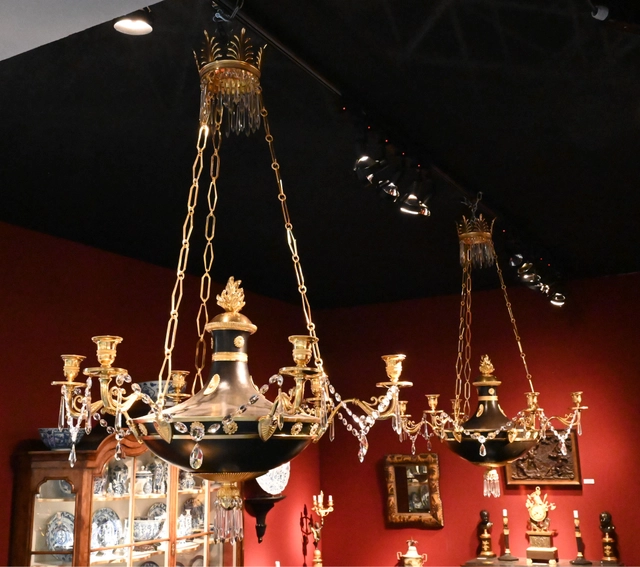 Zwei seltene russische Empire Discus-Kronleuchter - afbeelding 2