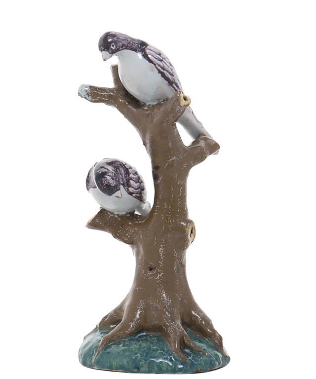 Birds Perched on a Branch of a Tree Trunk in Polychrome Dutch Delftware - afbeelding 1