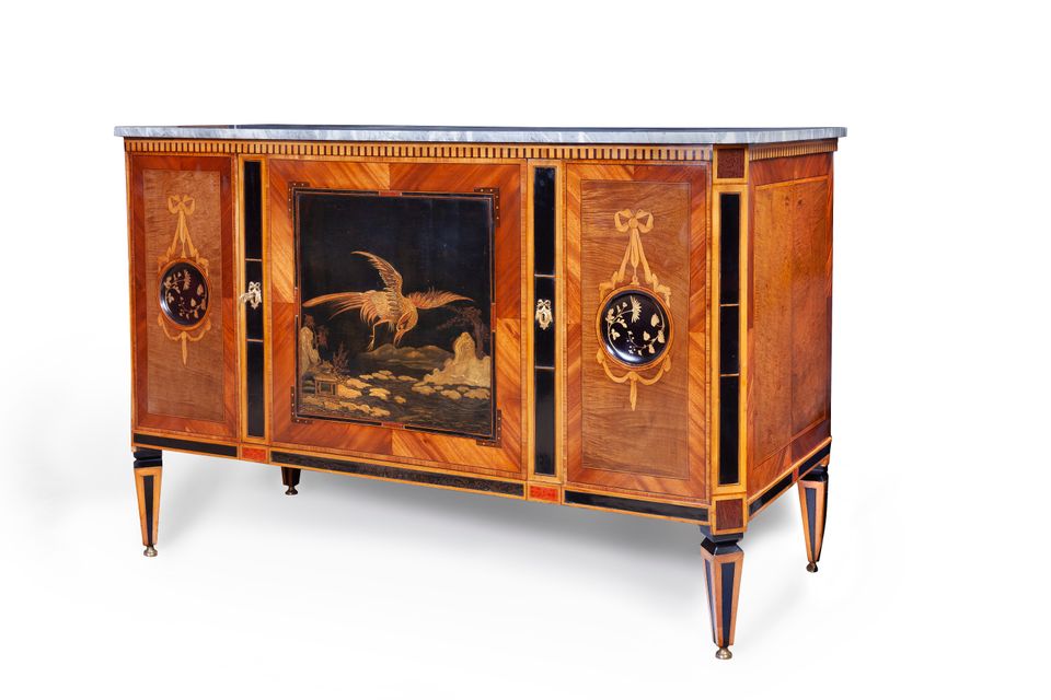 Louis Seize commode with Japanese Lacquer panels and marble top - afbeelding 2