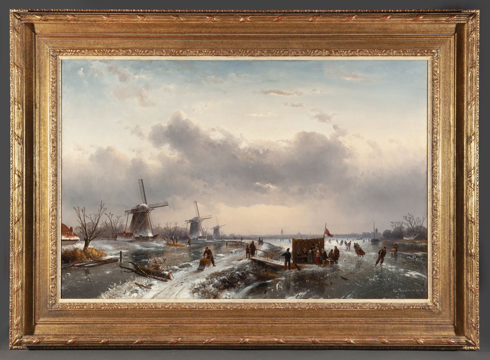 Dutch winterlanschap with three windmills and a koek-and-zopie - image 2