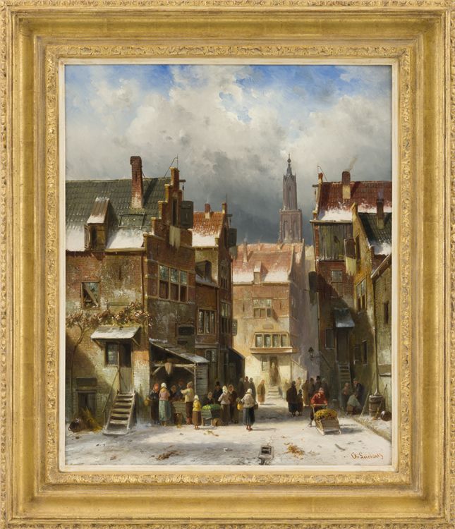 Dutch village view in winter with many figures - afbeelding 2