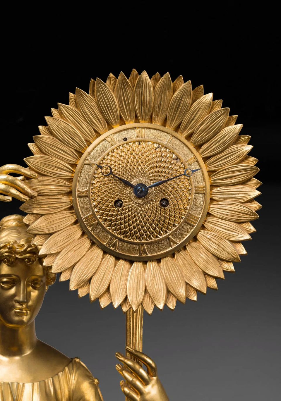 Mantel clock, Clytia & sunflower, gilt bronze attributed to C. Galle, Paris c. 1810  - image 4