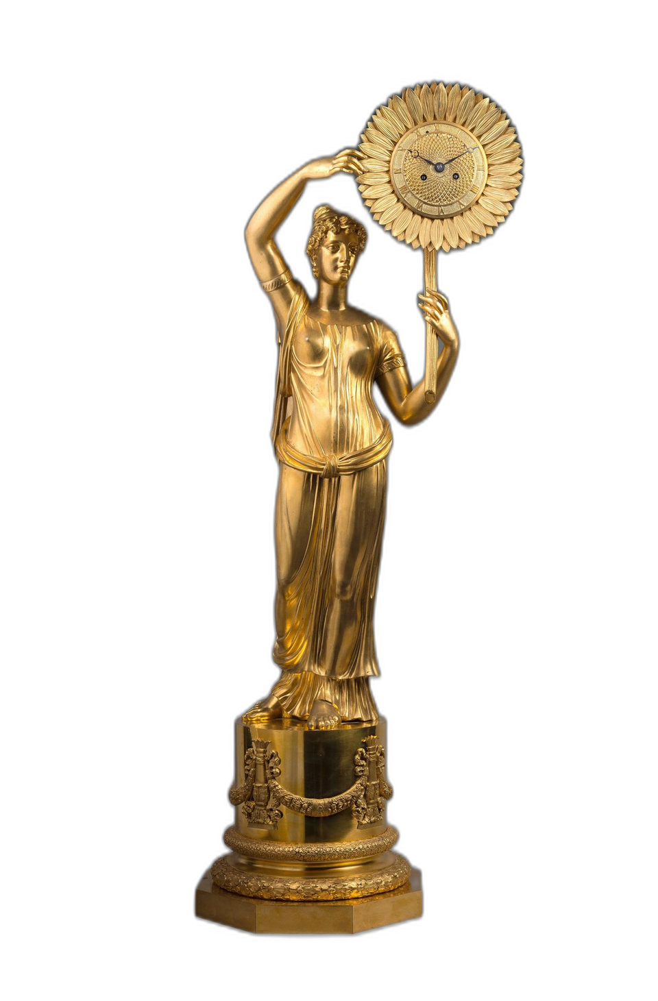 Pendule Franse, Clytia met zonnebloem, sculptuur C. Galle, Parijs, c. 1810 - afbeelding 2