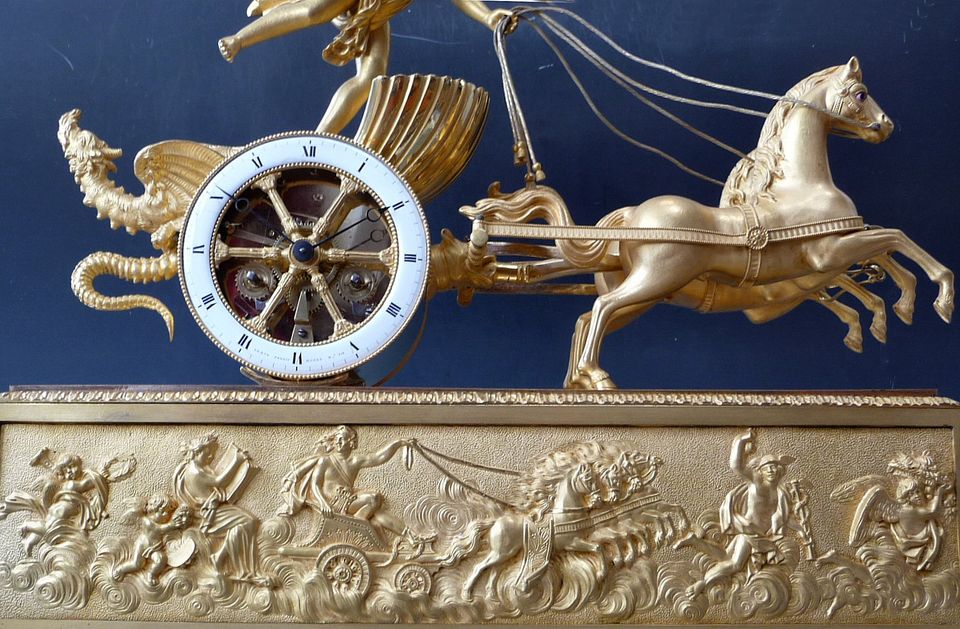 Cupids Chariot, een Franse sculptuur pendule, Empire gesigneerd Le Roy, c.1810. - afbeelding 5