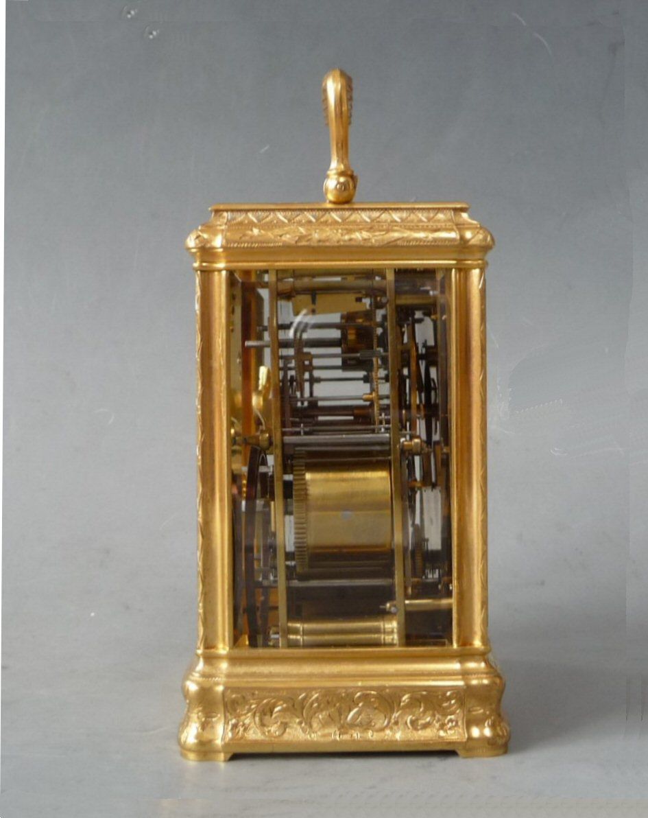 Een mooie gorge case  Franse reiswekker, Drocourt, 8 daags, kalender en wekker, gedateerd 1868. - afbeelding 5