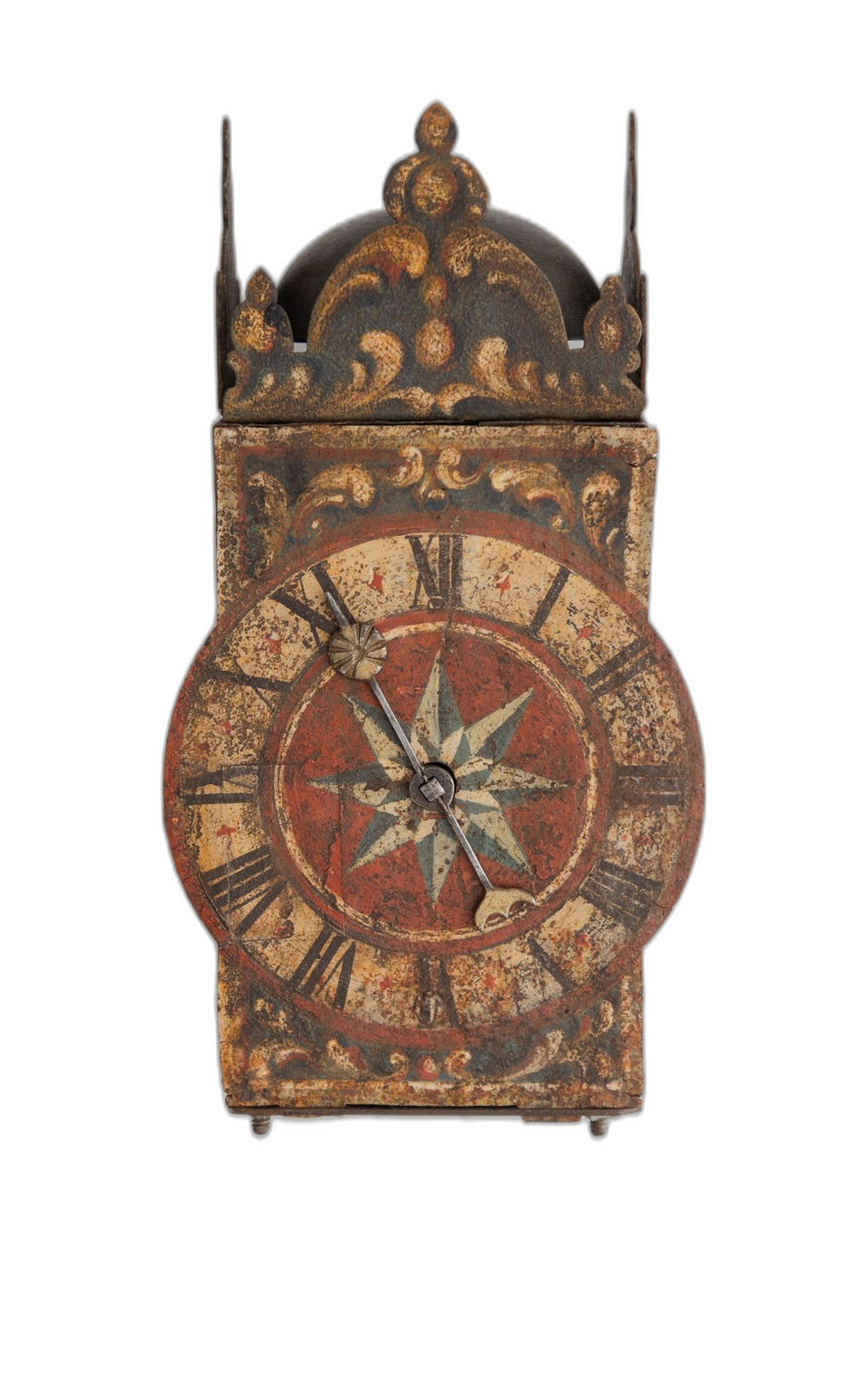 Renaissance Eisenuhr, polychrome Renaissance Eisenwanduhr mit Waage. Um 1650, Süddeutschland. - image 2