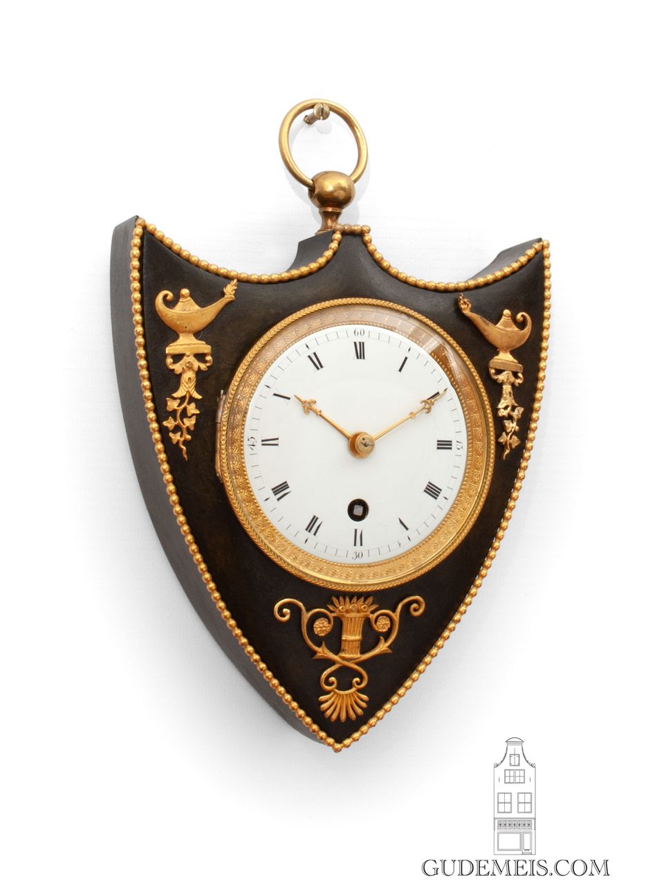 Een zeldzaam en klein Frans Empire bronzen cartelklokje, circa 1810. - afbeelding 4