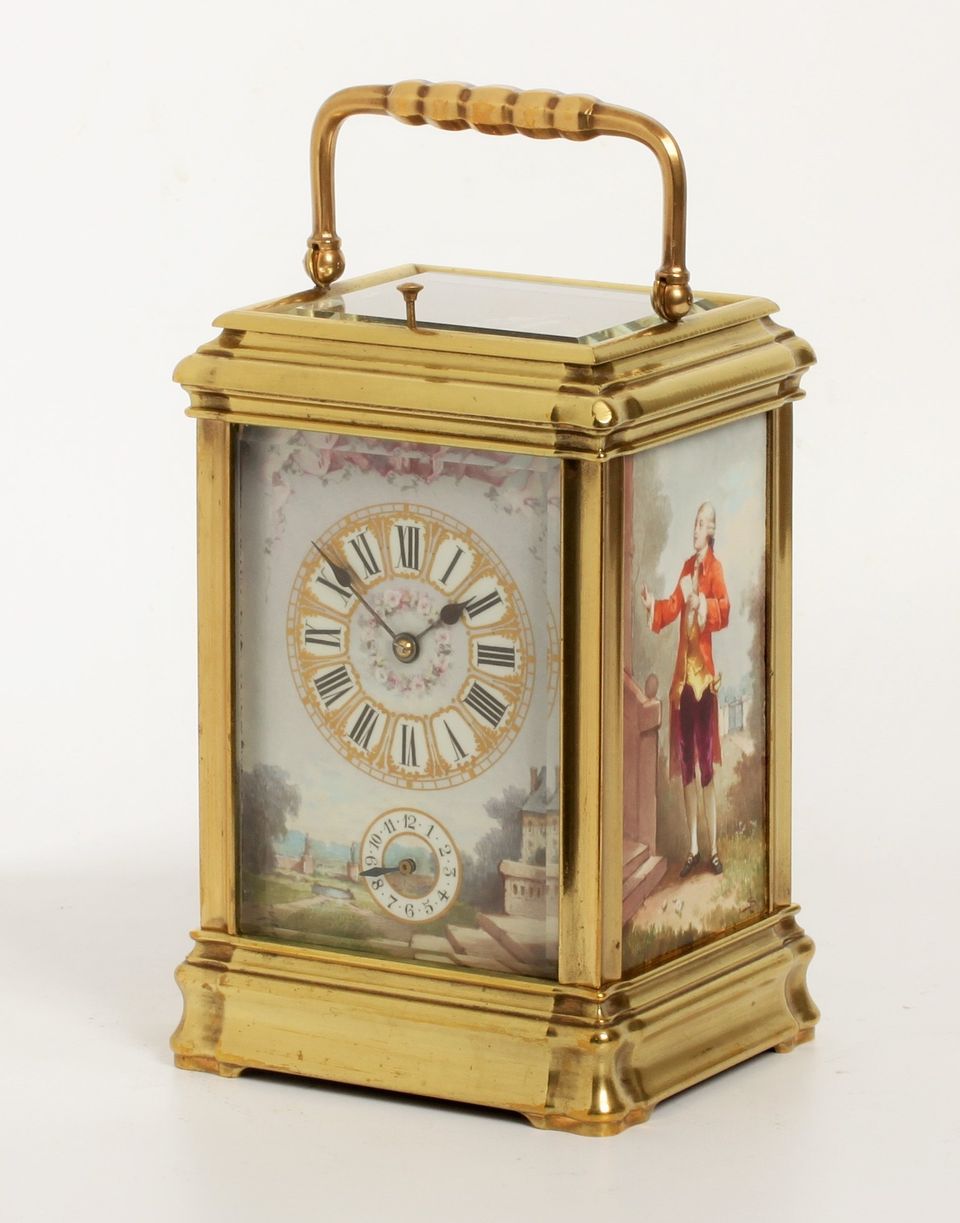 A French porcelain mounted gilt brass carriage alarm clock,circa 1880 - image 4