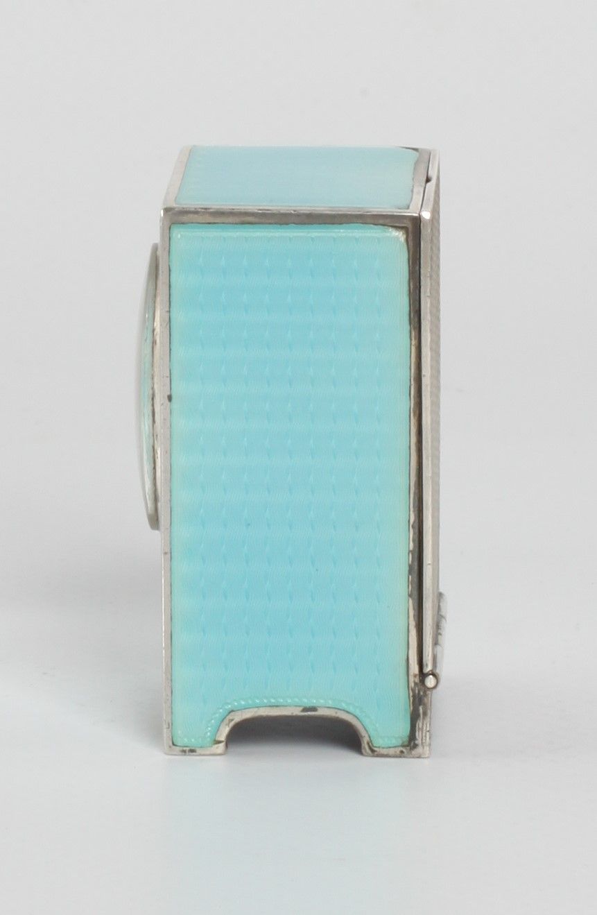 A miniature Swiss silver light blue guilloche translucent enamel timepiece, circa 1900 - image 4
