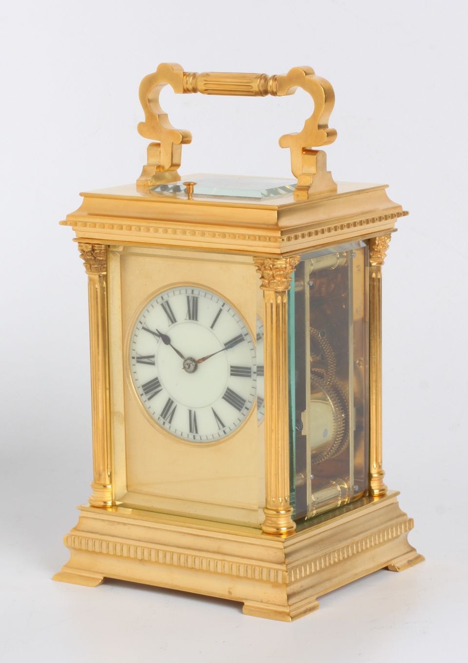 Een fraaie Franse verguld messing 'Anglaise' reisklok, Henri Jacot, circa 1880 - afbeelding 4