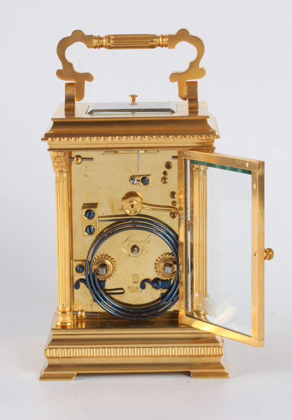 Een fraaie Franse verguld messing 'Anglaise' reisklok, Henri Jacot, circa 1880 - afbeelding 5