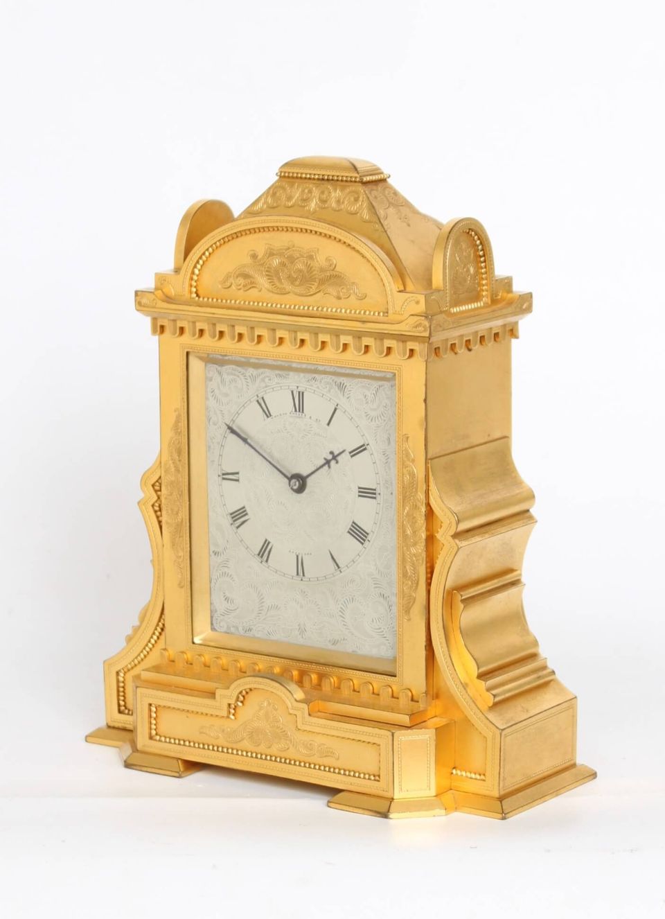 Een Engels gegraveerd 'Cole type' verguld tafelklokje, Manoah Rhodes, circa 1860 - afbeelding 3