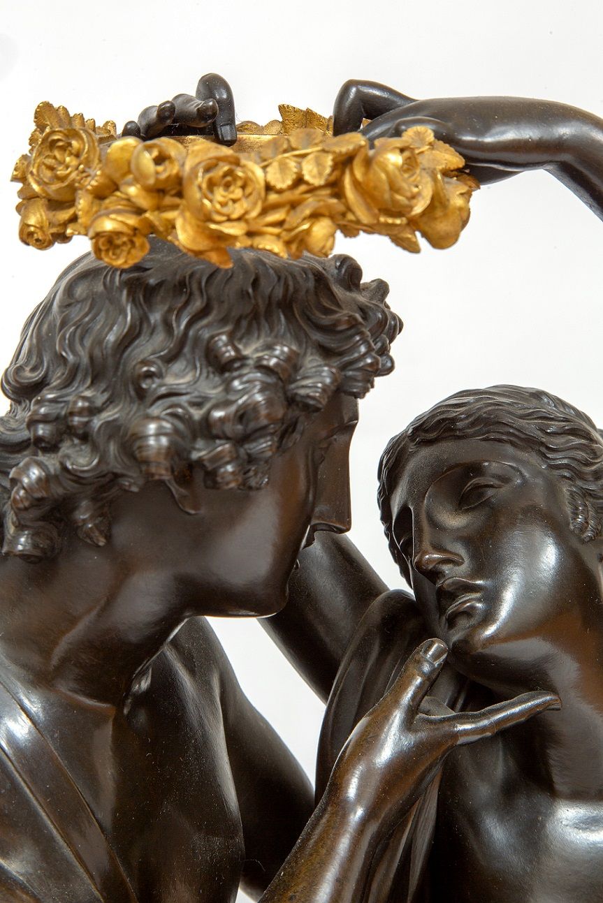 Een belangrijke Franse Empire sculpturale pendule ‘Amor en Psyche’, Claude Michallon, circa 1800 - afbeelding 4