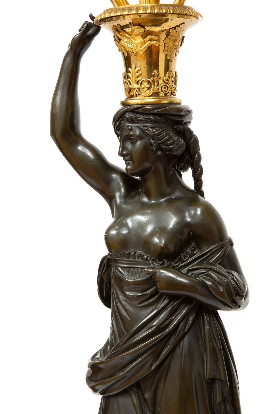 Een groot paar Franse Louis XVI bronzen kandelaars, François Remond, circa 1800 - afbeelding 2