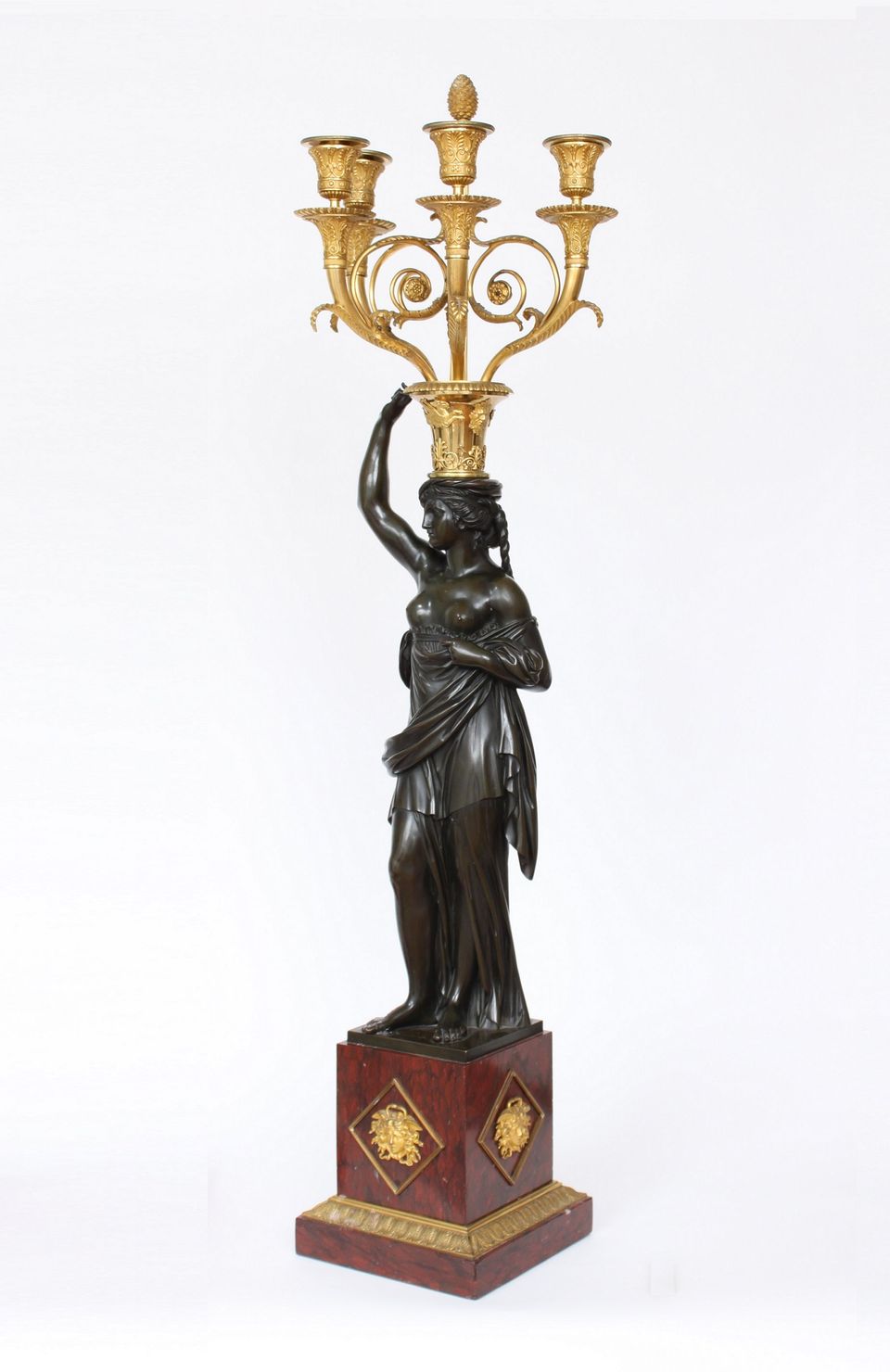 Een groot paar Franse Louis XVI bronzen kandelaars, François Remond, circa 1800 - afbeelding 4