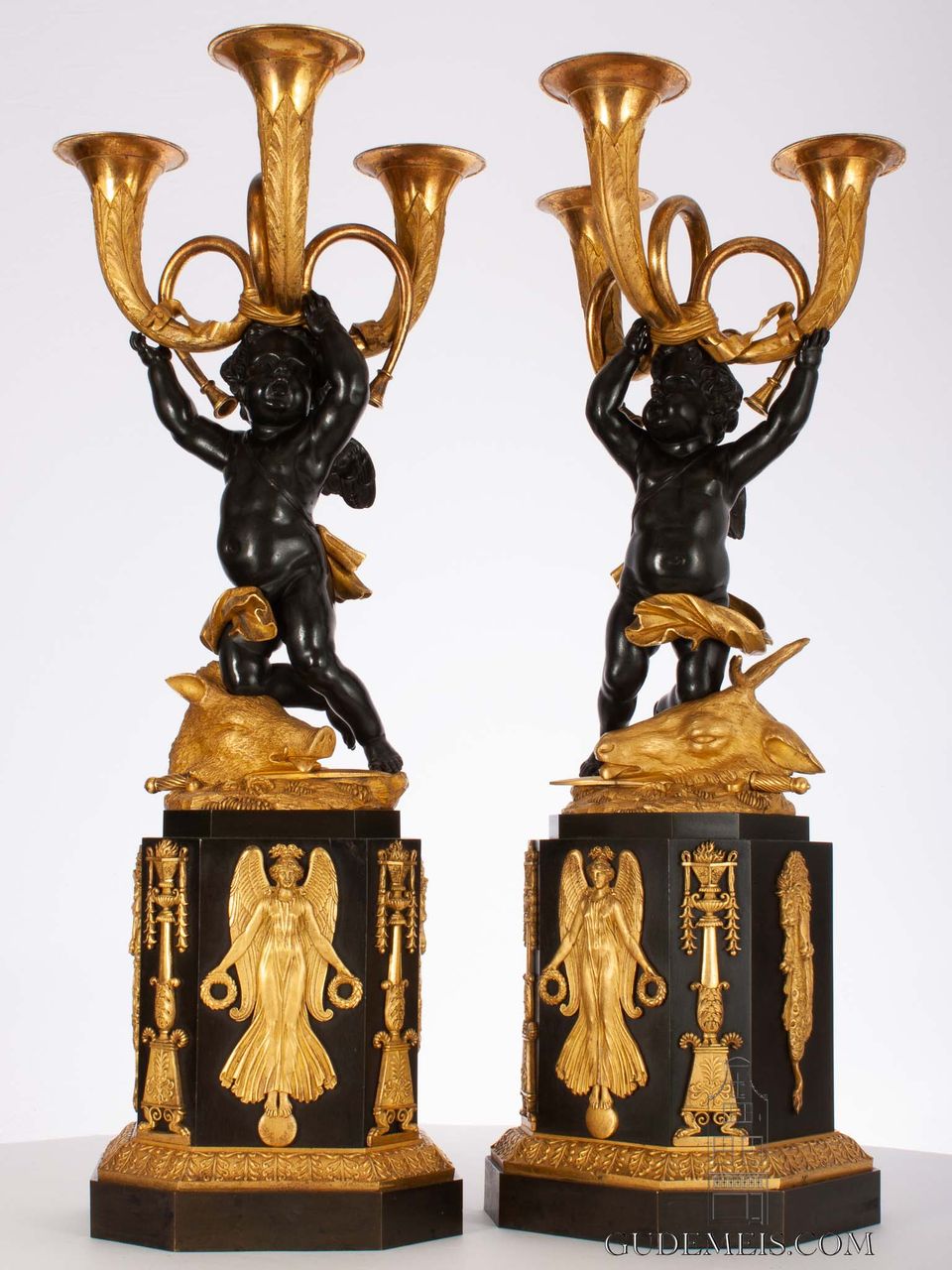 An important pair French Empire ormolu and bronze sculptural candelabra, circa 1800 - image 2