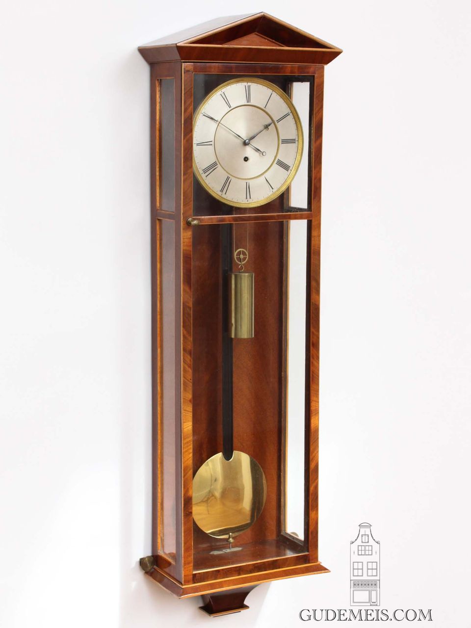 Een Oostenrijkse mahonie ‘Dachluhr’ regulateur wandklok, circa 1840. - afbeelding 2