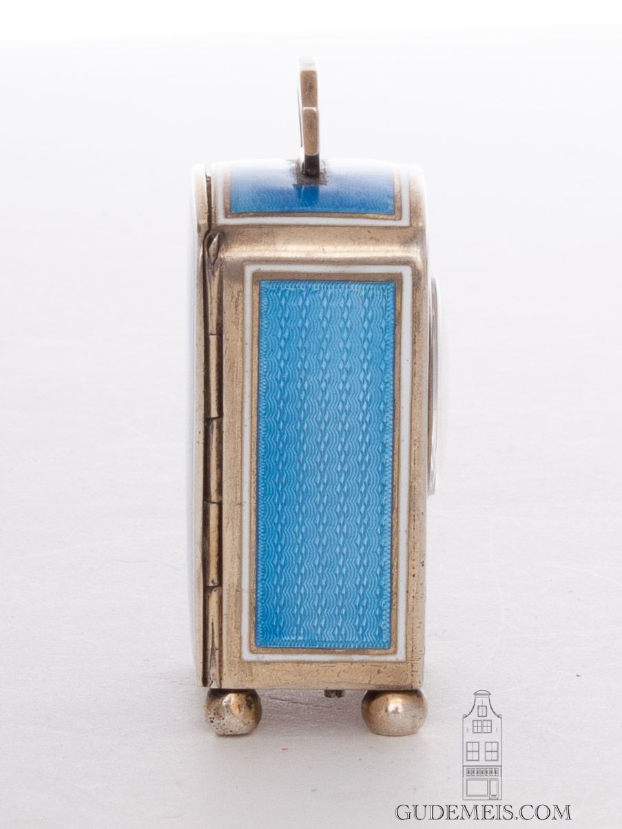 Een miniatuur Zwitsers Art Deco guilloche emaillen reisklokje, circa 18920 - afbeelding 3