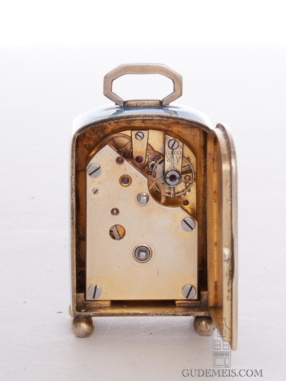 Een miniatuur Zwitsers Art Deco guilloche emaillen reisklokje, circa 18920 - afbeelding 5