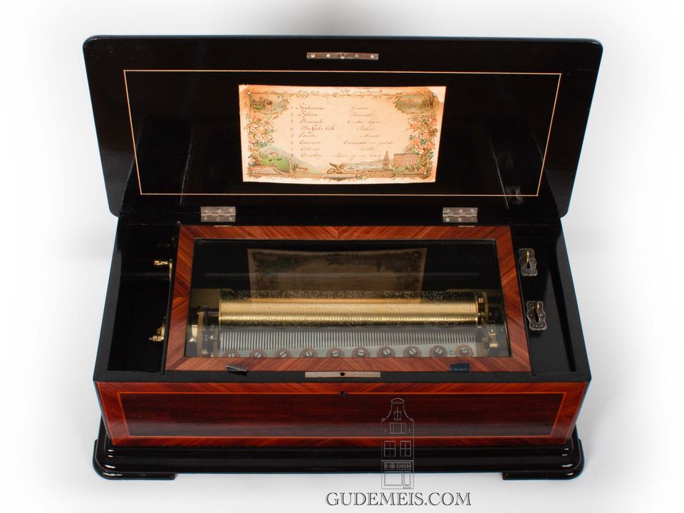 A Swiss rosewood eight air cylinder music box by Rivenc, circa 1880. - image 2