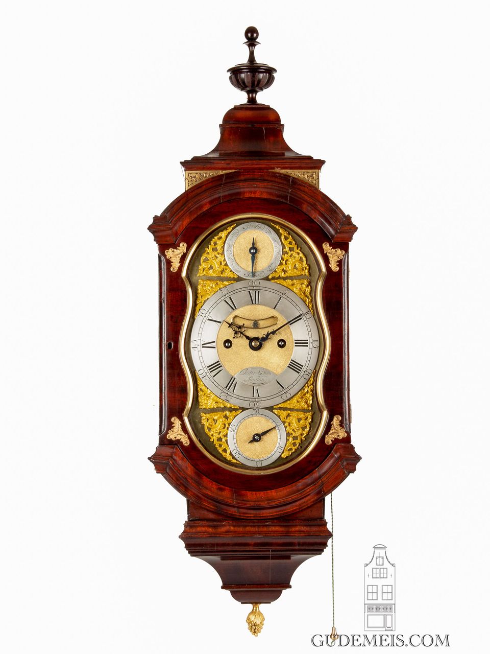 A very unusual English mahogany bracket wall clock, Chater & Sons. - image 2