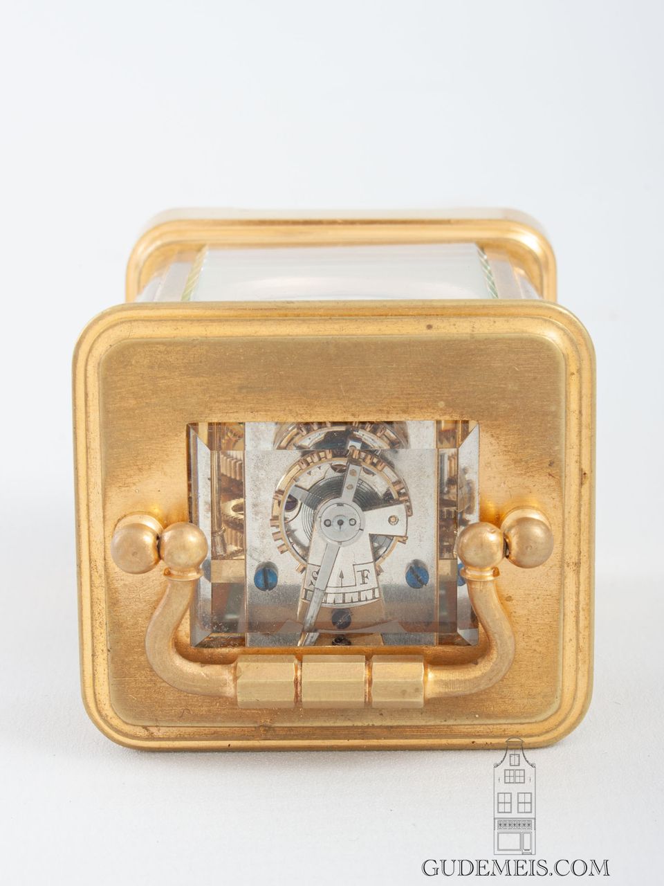 Een miniatuur Frans verguld messing reisklokje Le Roy & Fils, circa 1890. - afbeelding 5