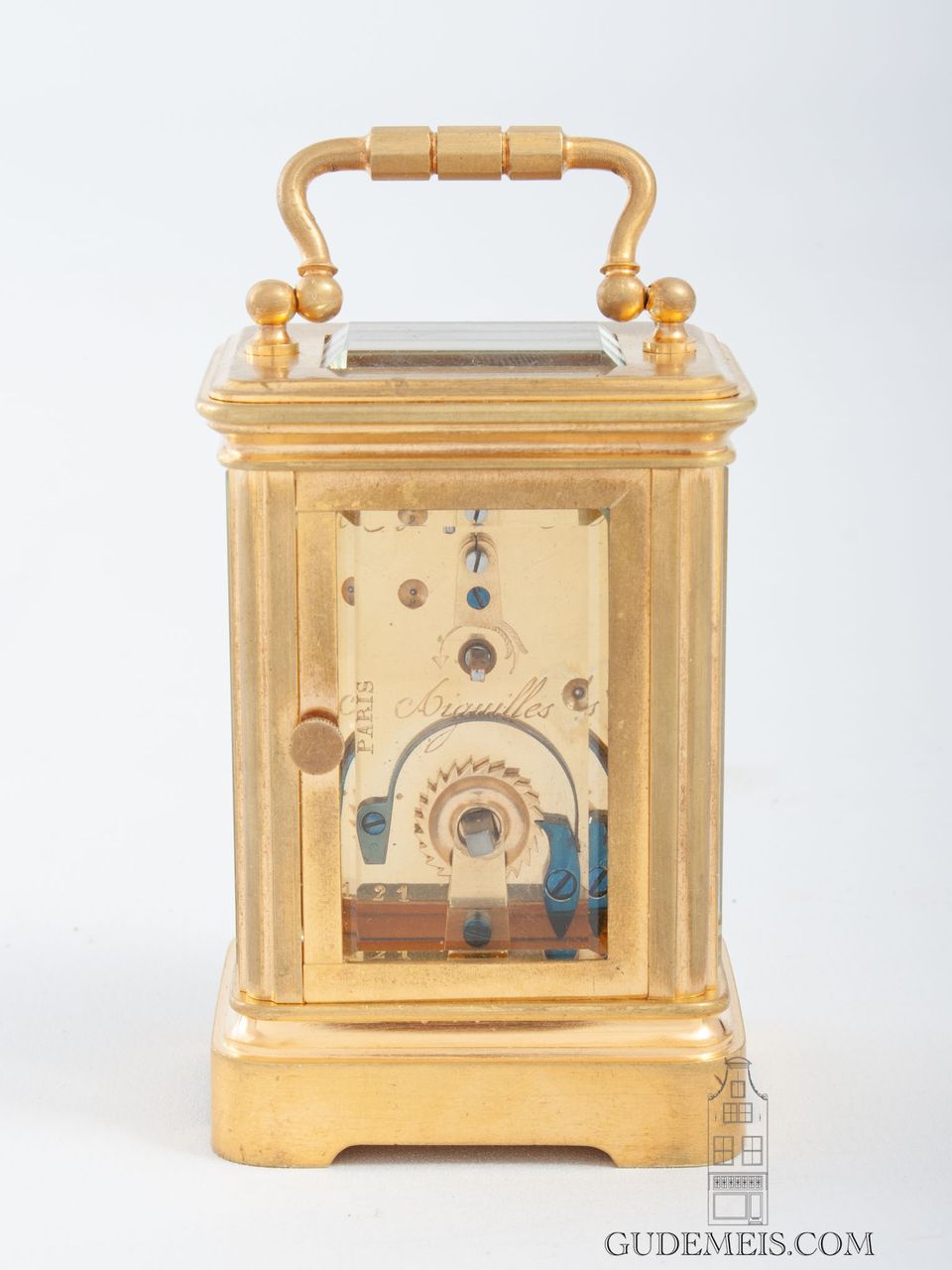 Een miniatuur Frans verguld messing reisklokje Le Roy & Fils, circa 1890. - afbeelding 8